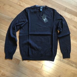 NWT Calvin Klein Marino Wool Sweater-gray/brown